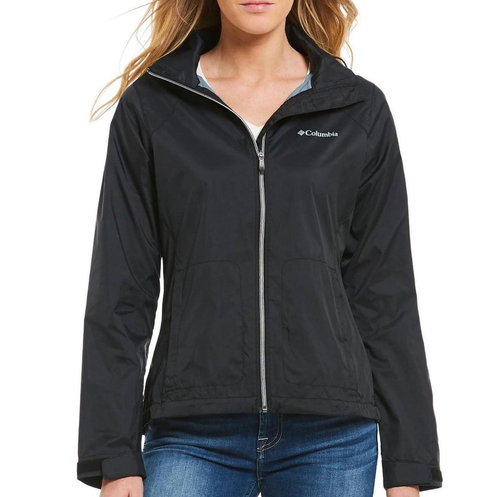 Black Columbia Sportswear Lightweight Switchback Hooded Windbreaker Jacket